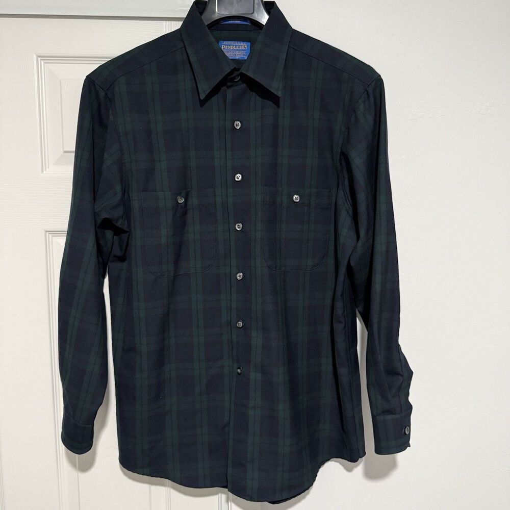 Pendleton Shirt Men’s Fine Wool Plaid Flannel Forest Green LS Button Down Large